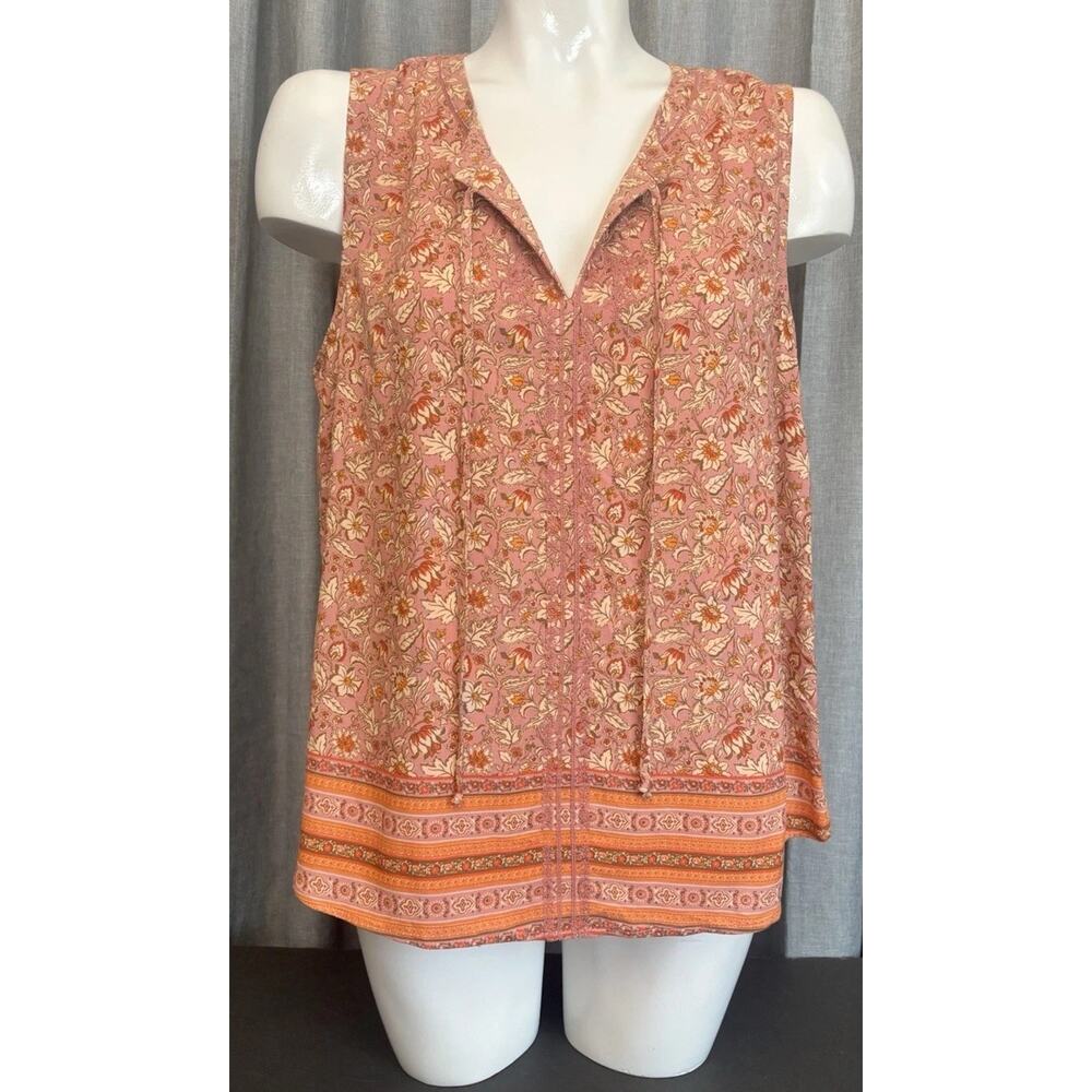 Daniel Rainn NWT Pink Orange Floral Sleeveless Blouse Petite Large New